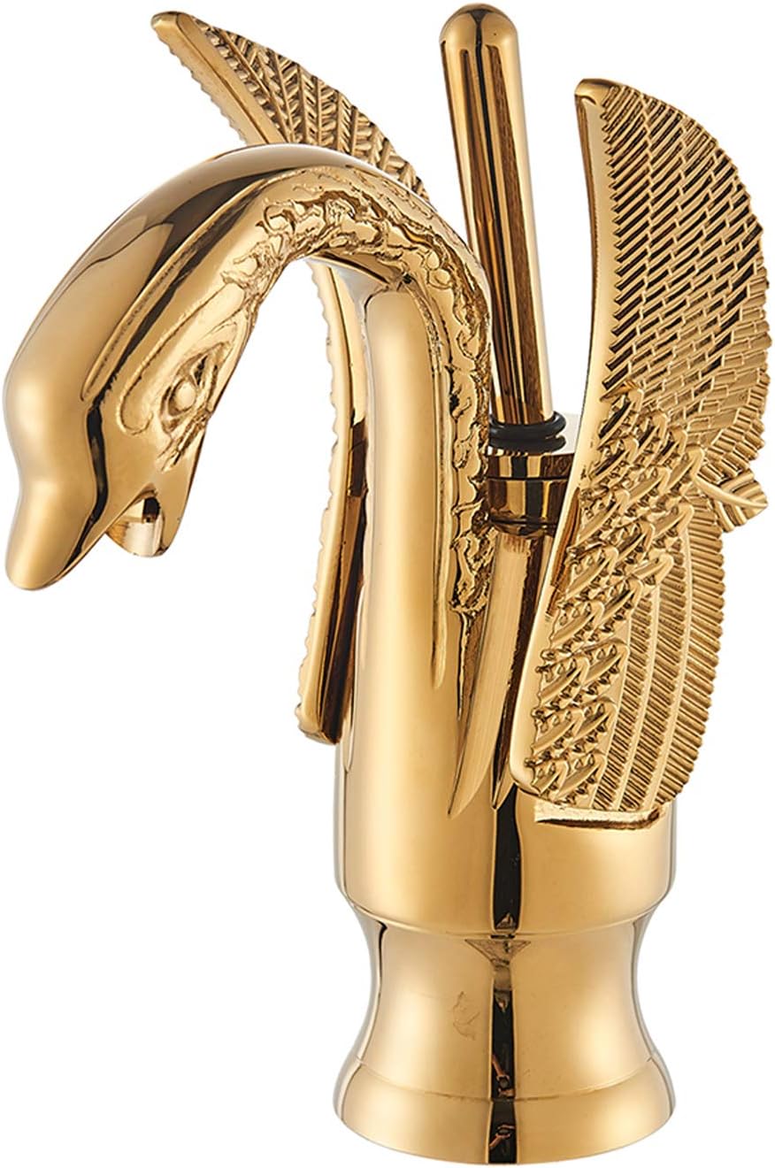 Onyzpily Gold Basin Taps Bathroom Sink Mixer tap Little Bird Brass Commercial Single Lever 1-Hole Deck Mounted