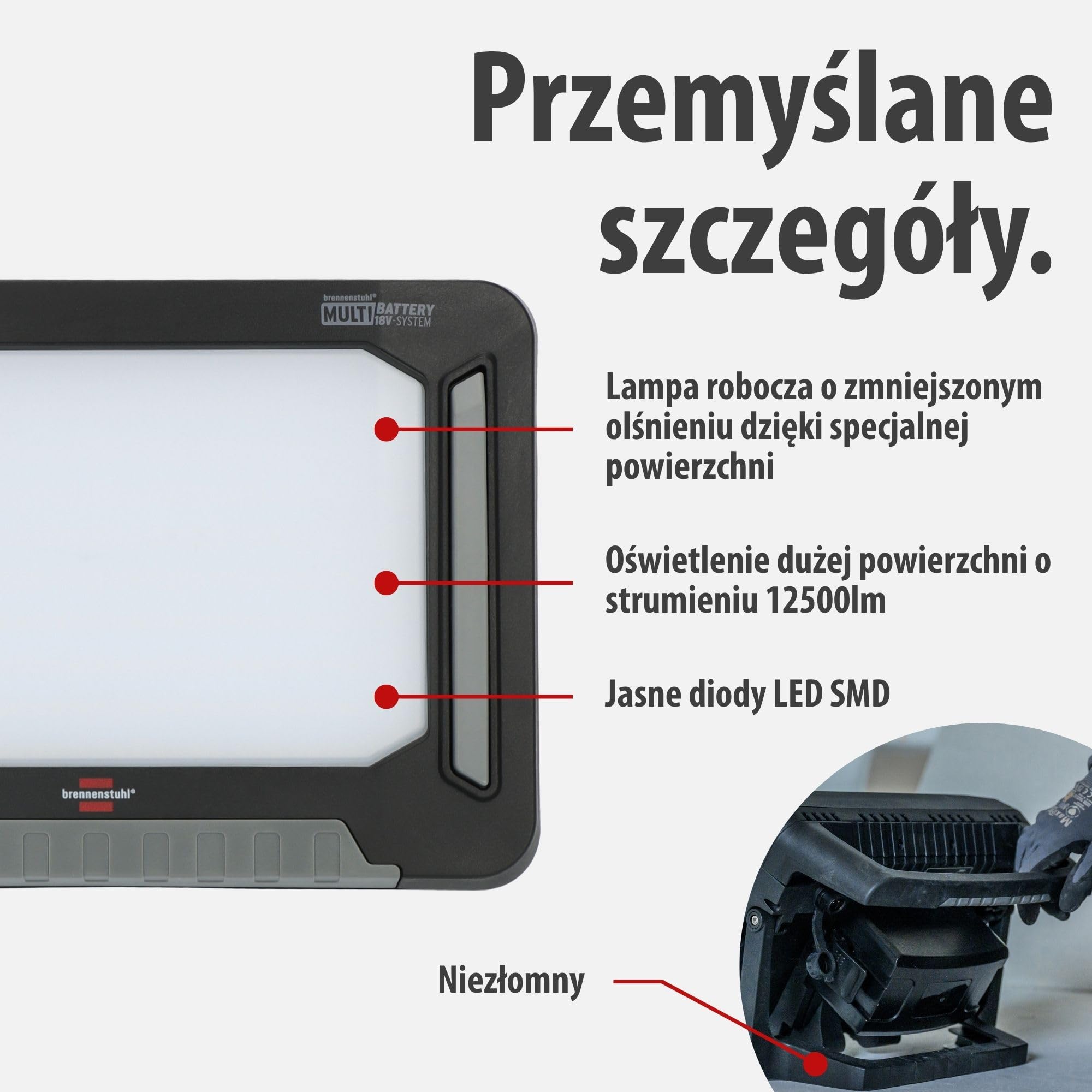 Brennenstuhl Professional Multi Battery LED Hybrydowa Reflektor budowlany 10050 MH (100W, 12500lm, IP55, kompatybilne z akumulatorami 18V od 10 różnych producentów, 5m kabel RN, bez akumulatora)