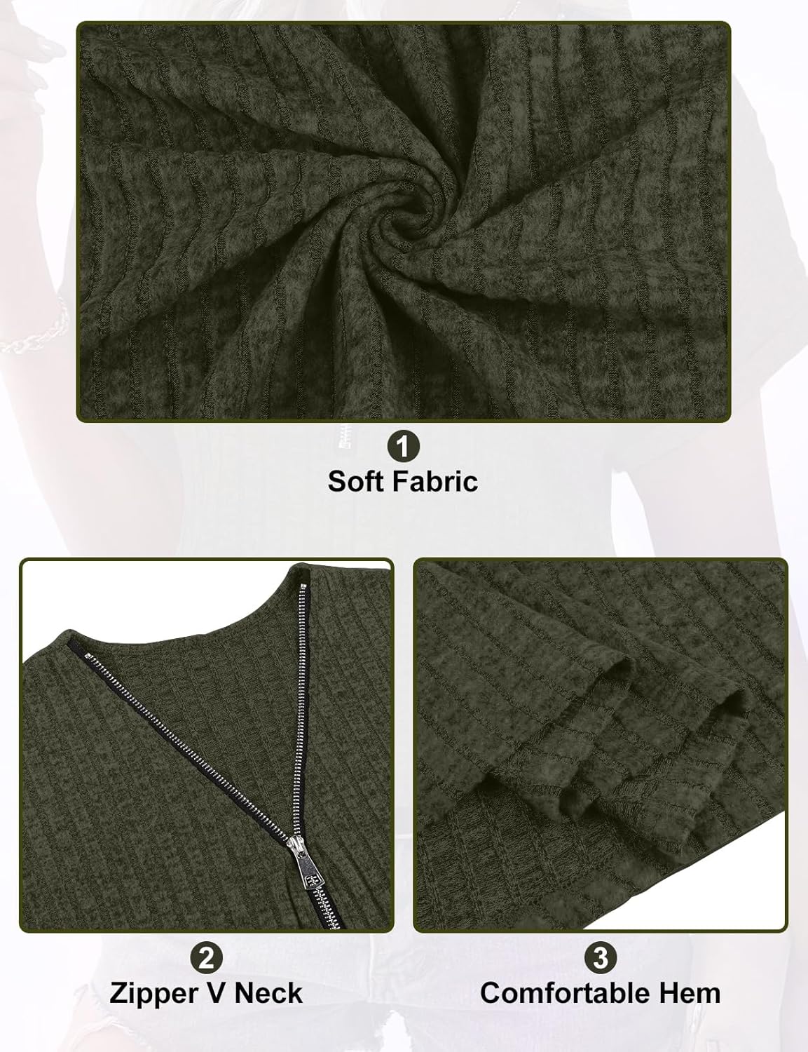 Koscacy Womens Tops Short Sleeve Zipper Tshirts Blouses Ladies Knit Solid Casual Spring Summer Tunic S-XXL - Image 5