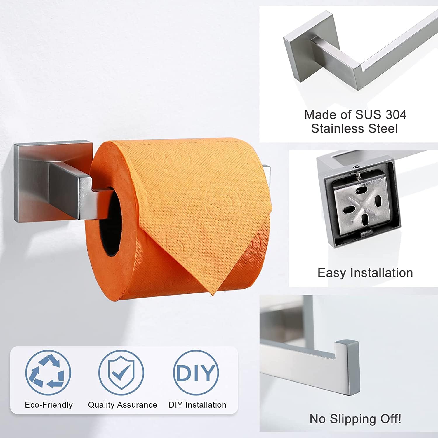 TQKAG Brushed Nickel Toilet Paper Holder SUS304 Stainless Steel Modern Square Tissue Roll Holders Wall Mount Toilet Paper Roll Dispenser for Kitchen Washroom