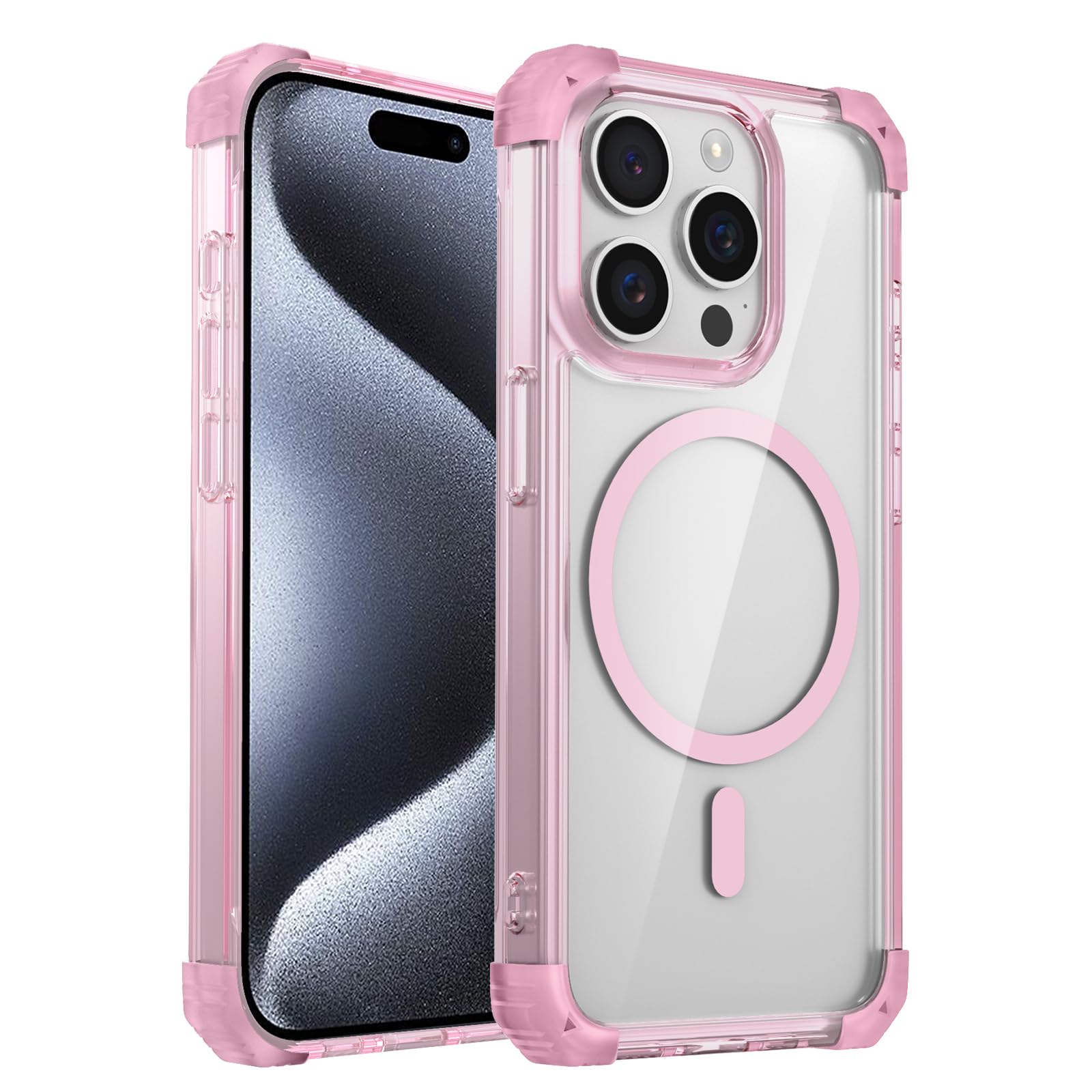 Funda magnetica para iPhone 16 Pro Max YOUULAR rosa transparente anticaidas con carga 8