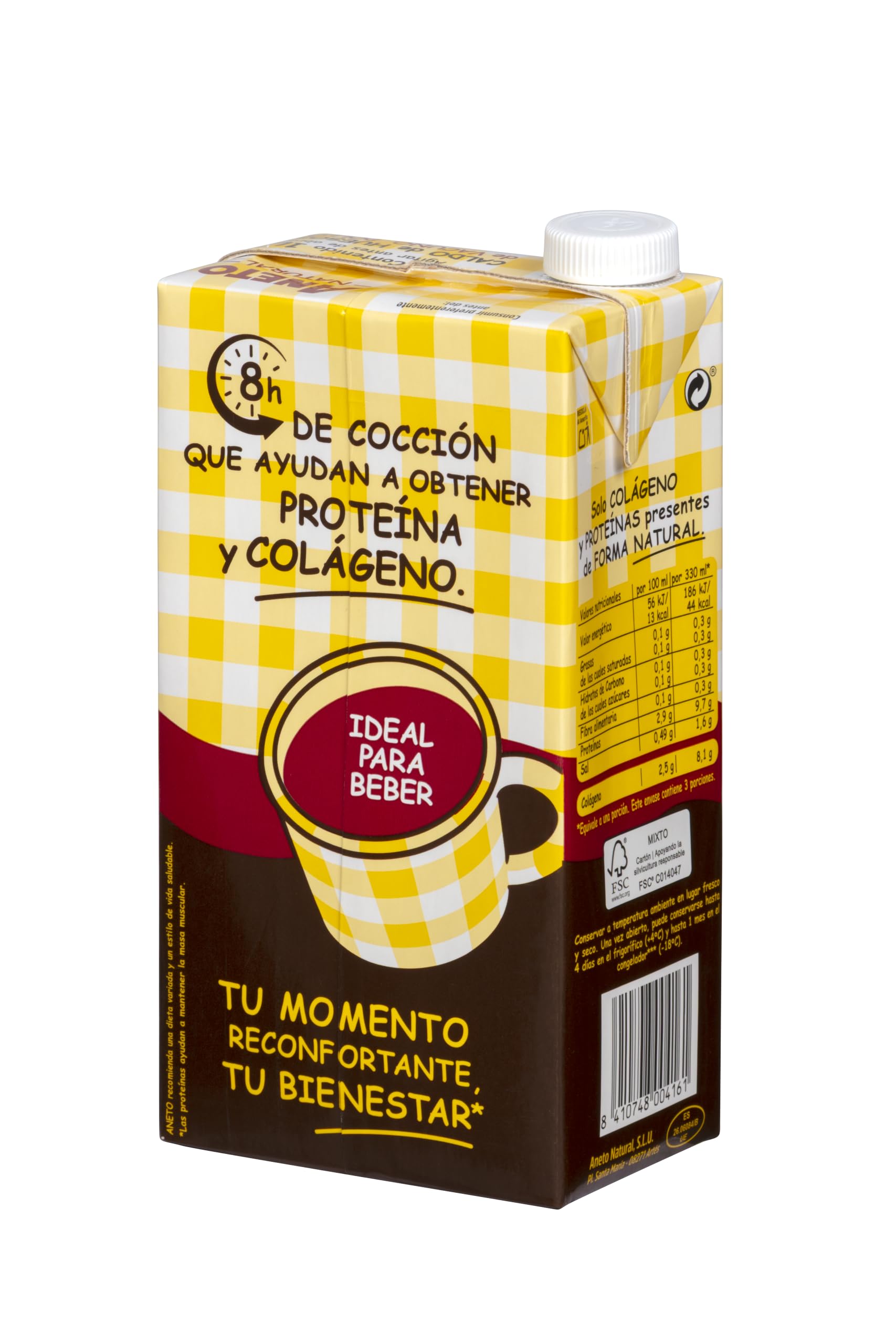 Aneto 100% Natural - Caldo de huesos de vacuno, pollo y cerdo - caja de 6 unidades de 1L