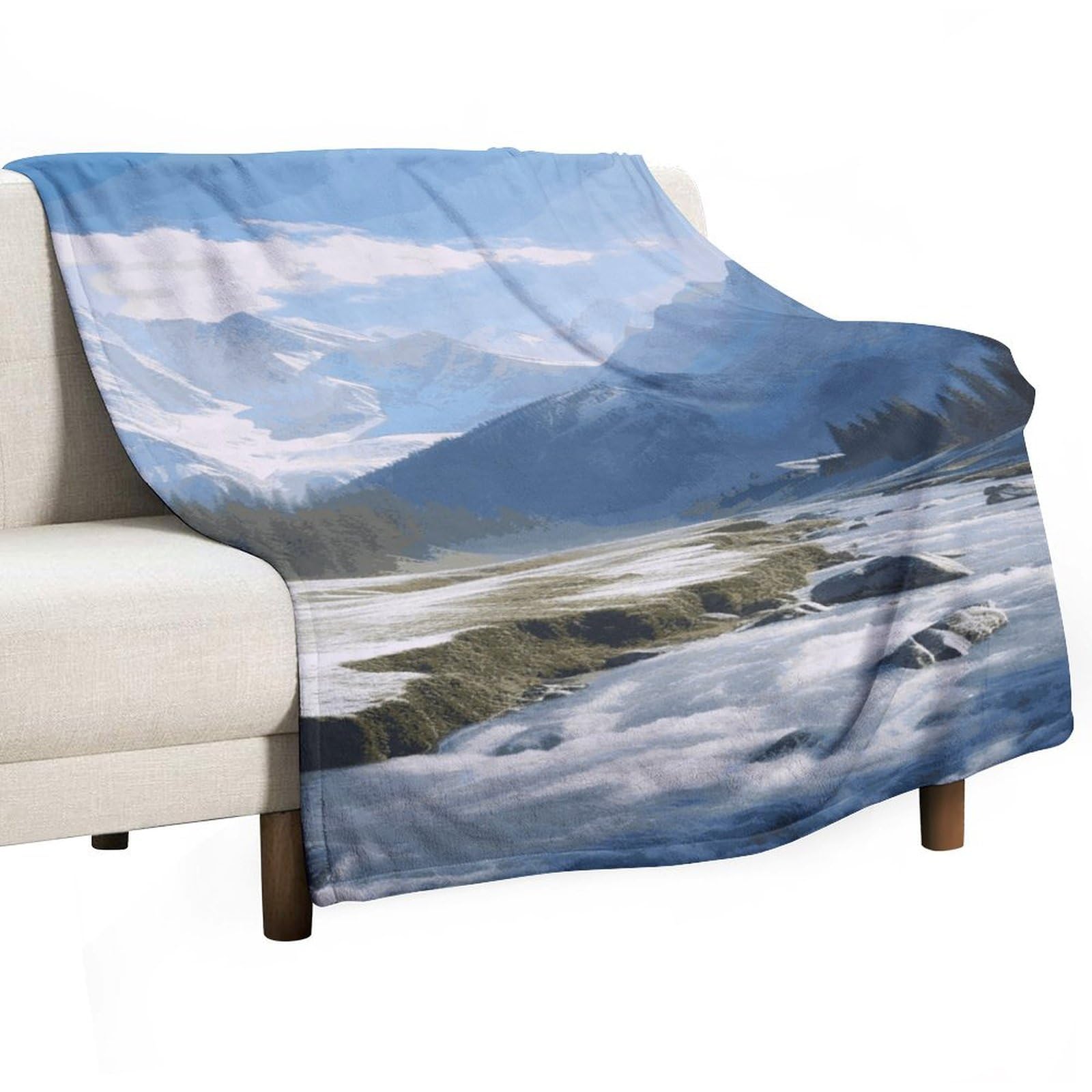 Couverture flanelle imprimée Montagnes plaid chaud léger lit et canapé confortable