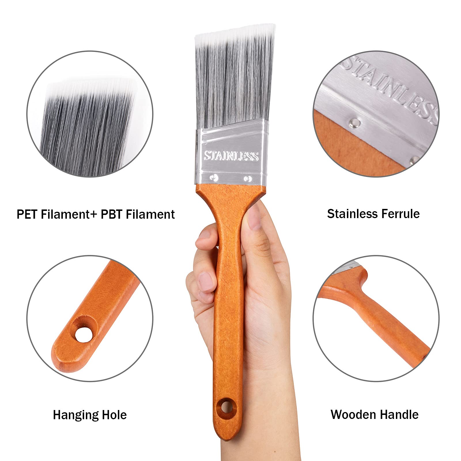 Vermeer 2-Pack Paint Brushes - 3" Flat & 2.5" Angle Brush For DIY & Pros