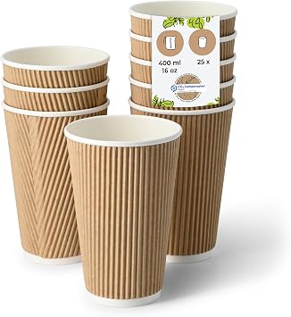 BIOZOYG Ripple Cups 200 ml / 8 oz 80 mm Brown White Inside - Cups for Hot Drinks - Cardboard Coffee Cups to Go - Disposable Cups Alternative to Styrofoam Cups