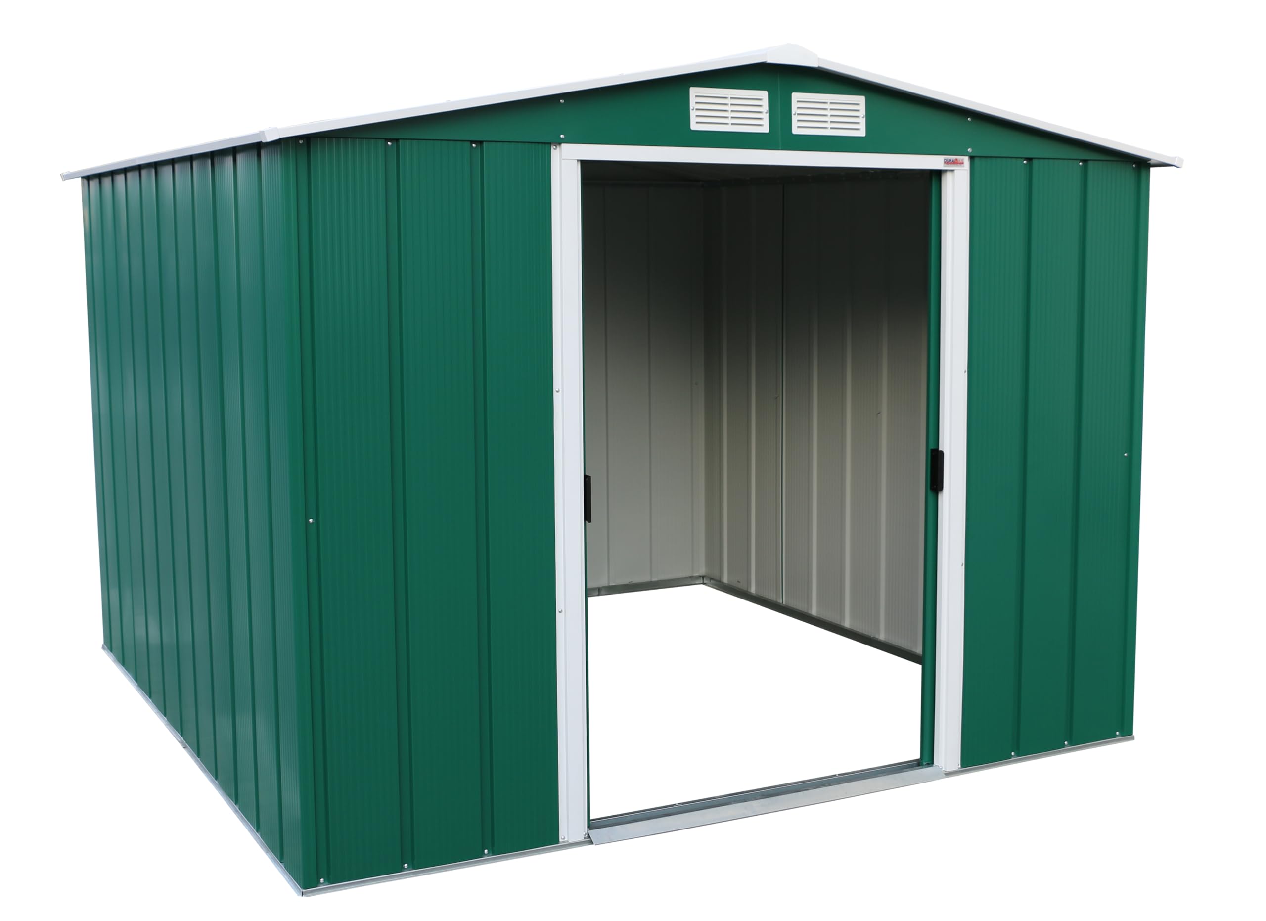 Duramax ECO 8 x 8 (5.89 m²) Metallgerätehaus, feuerverzinktes Metall gerätehaus - Geräteschuppen, verstärkte Dachkonstruktion, wartungsfreier und wetterfester Metallschuppen, Grün