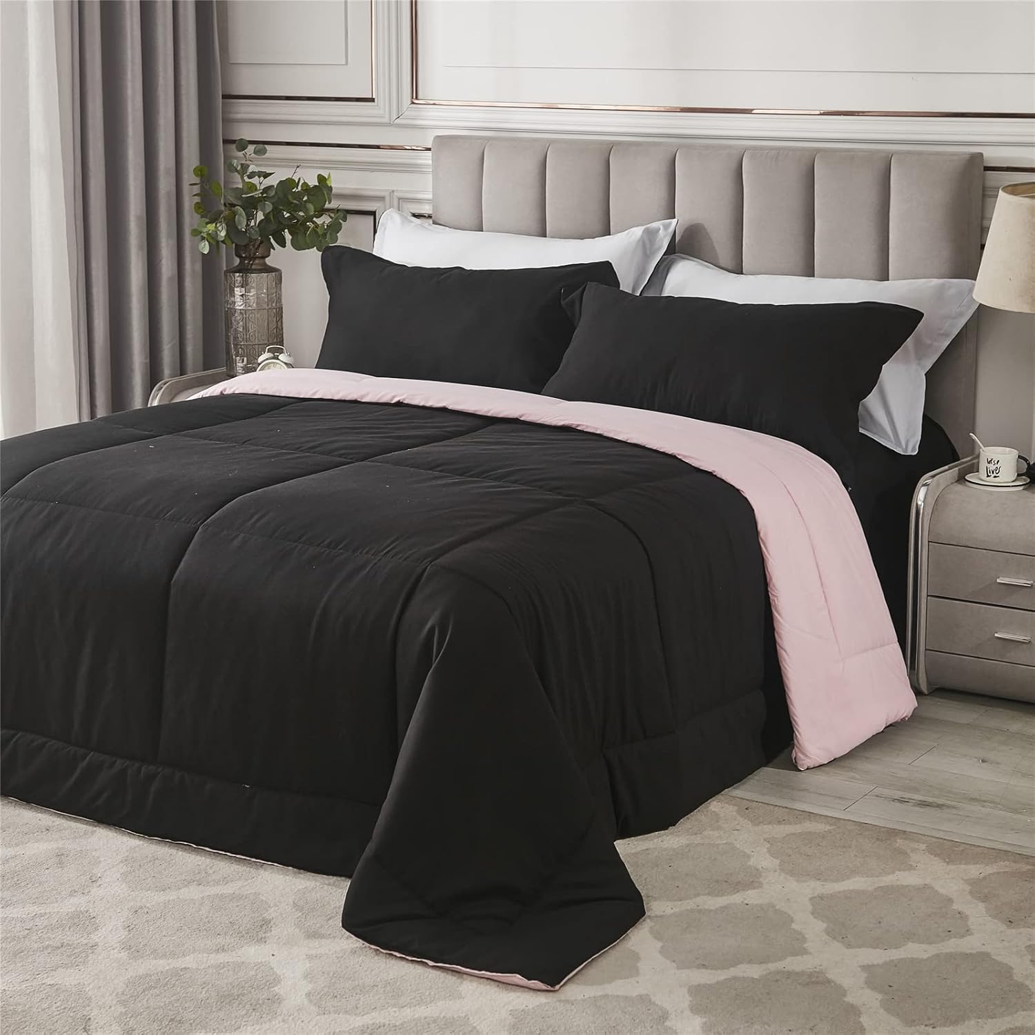 LOVINSUNSHINE Black Pink Comforter Set King Lightweight