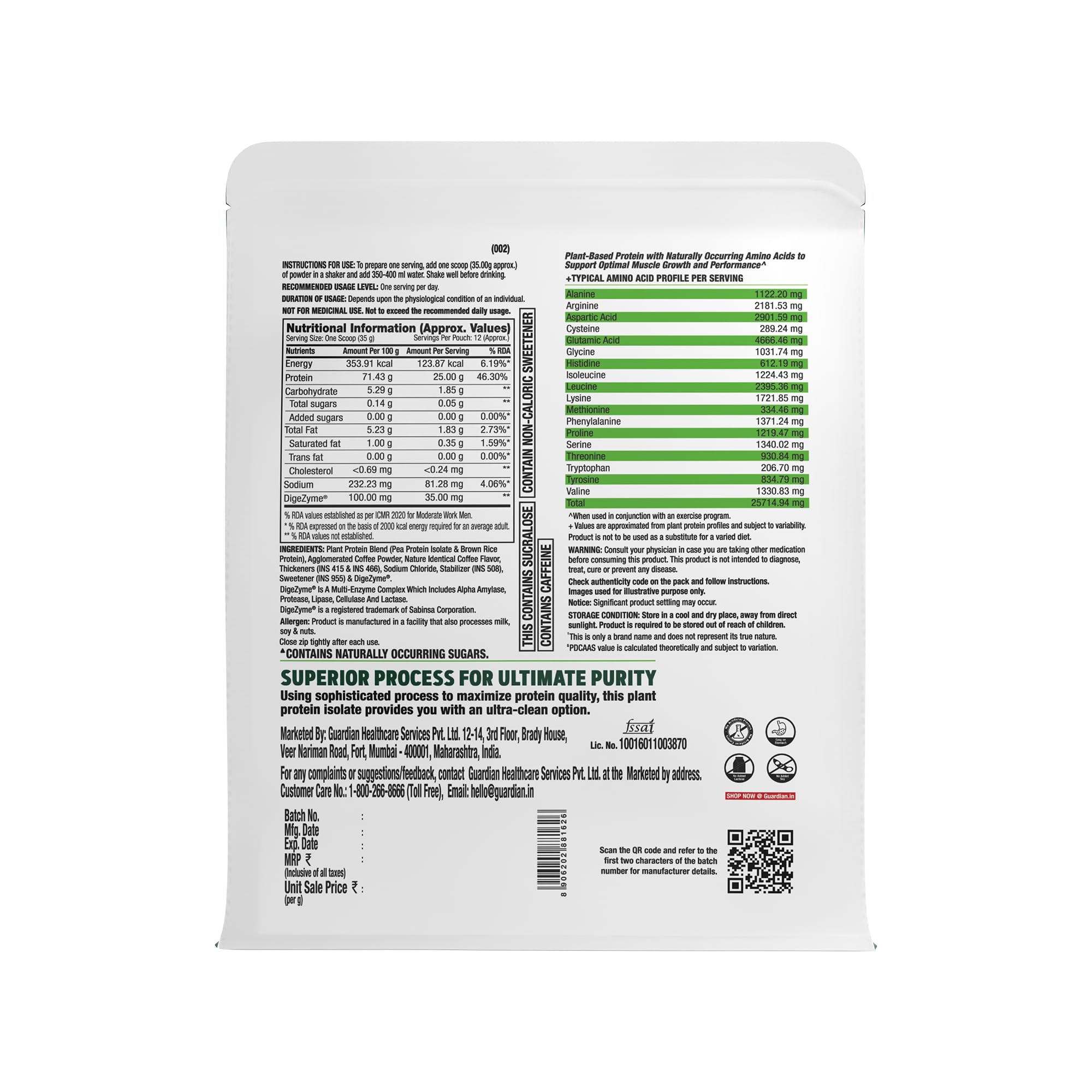 GNC Plant Protein Isolate Powder | 25g Protein Complete Amino Acid Profile with PDCAAS 1 Score | DigeZyme® For Faster Absorption | No Added Sugar | Delicious & Non-Chalky | Coffee (1lbs) — Amazon image 2