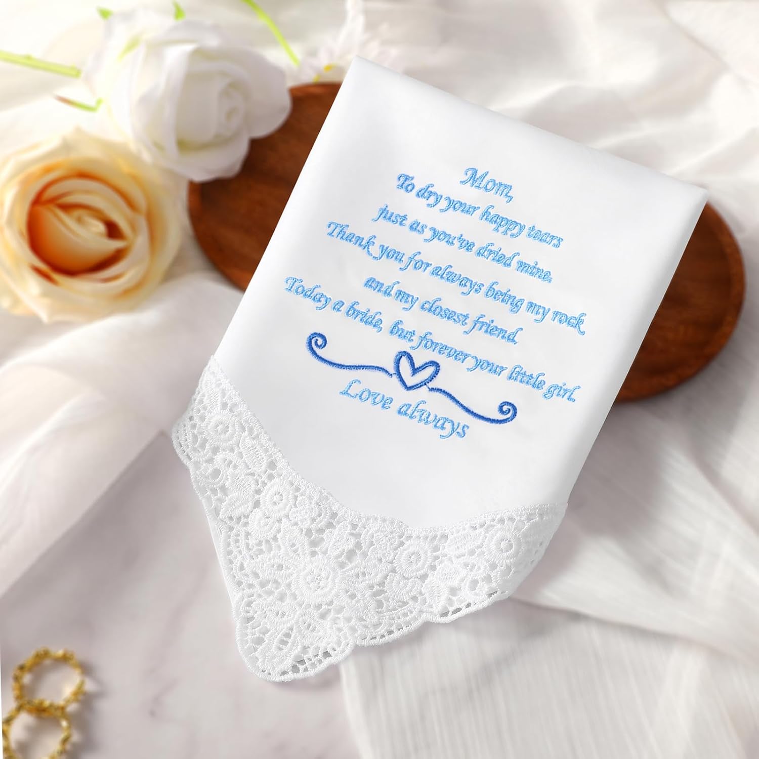 Something Blue Wedding Handkerchiefs, Mother of Bride Gift, Mother of Groom Gift, Embroidered Handkerchief Gift From Daughter - Image 5