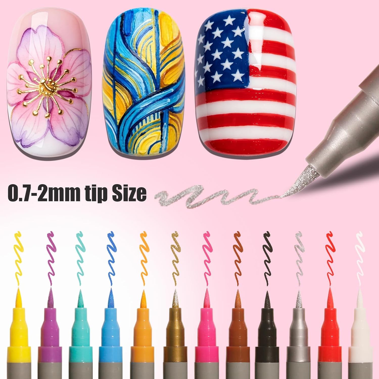 Nail Art Pens Set, Acrylic Markers, 0.7mm Fine Tip for Nail Design