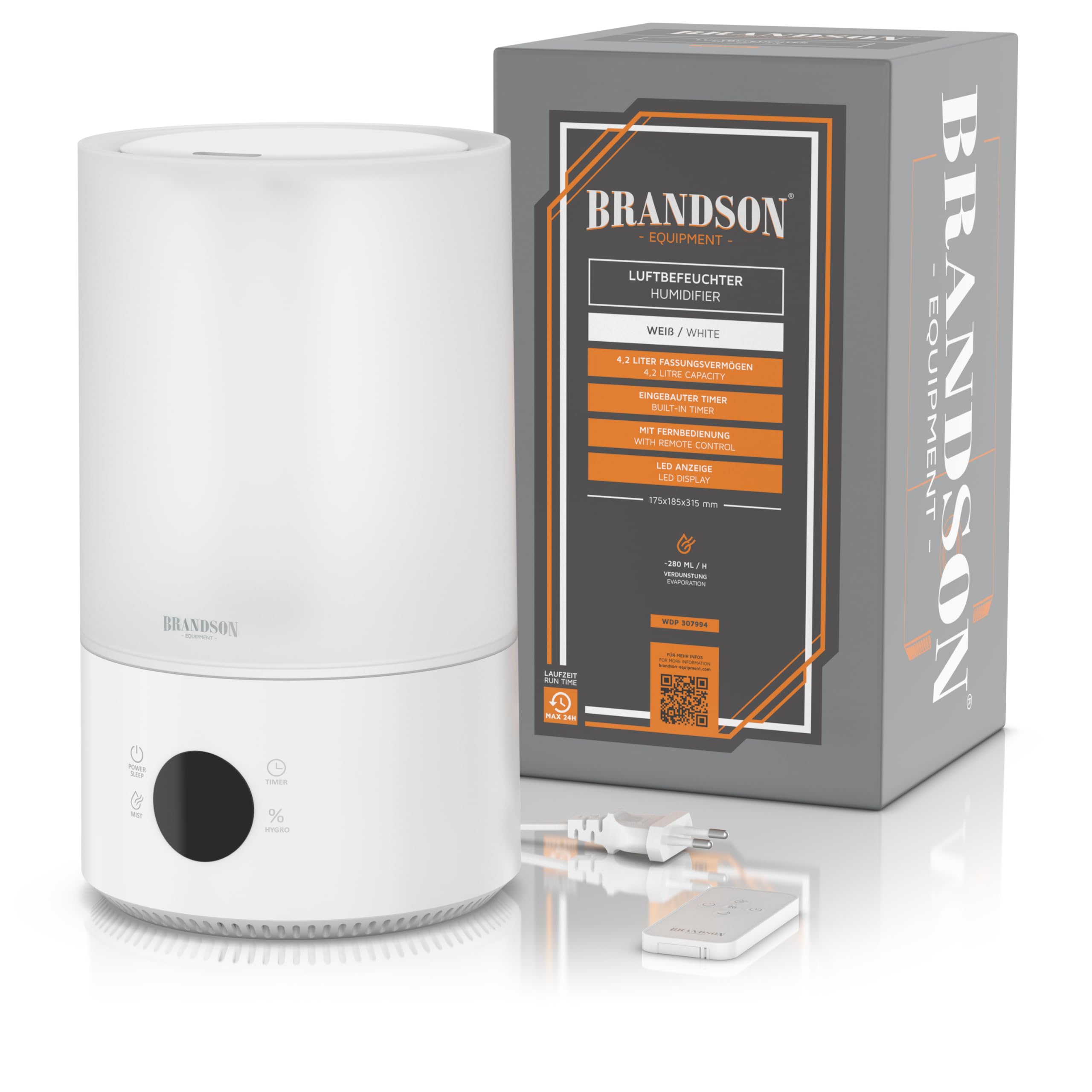 Arendo - Luftbefeuchter digital Display - 4,2 Liter - Fernbedienung - leise - 3 Nebelstufen - Sleep Funktion - Timer – Büro Wohnimmer Schlafzimmer