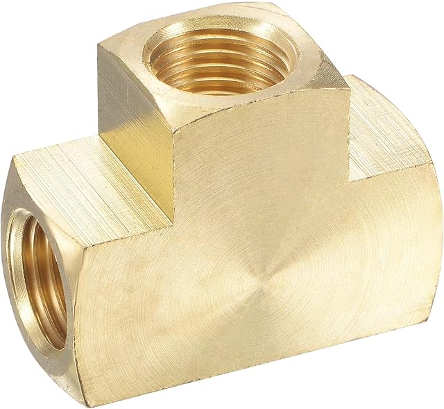 sourcing map Brass Hose Fitting Tee 1/4 NPT Female Thread 3 Way Pipe Connector Adapter