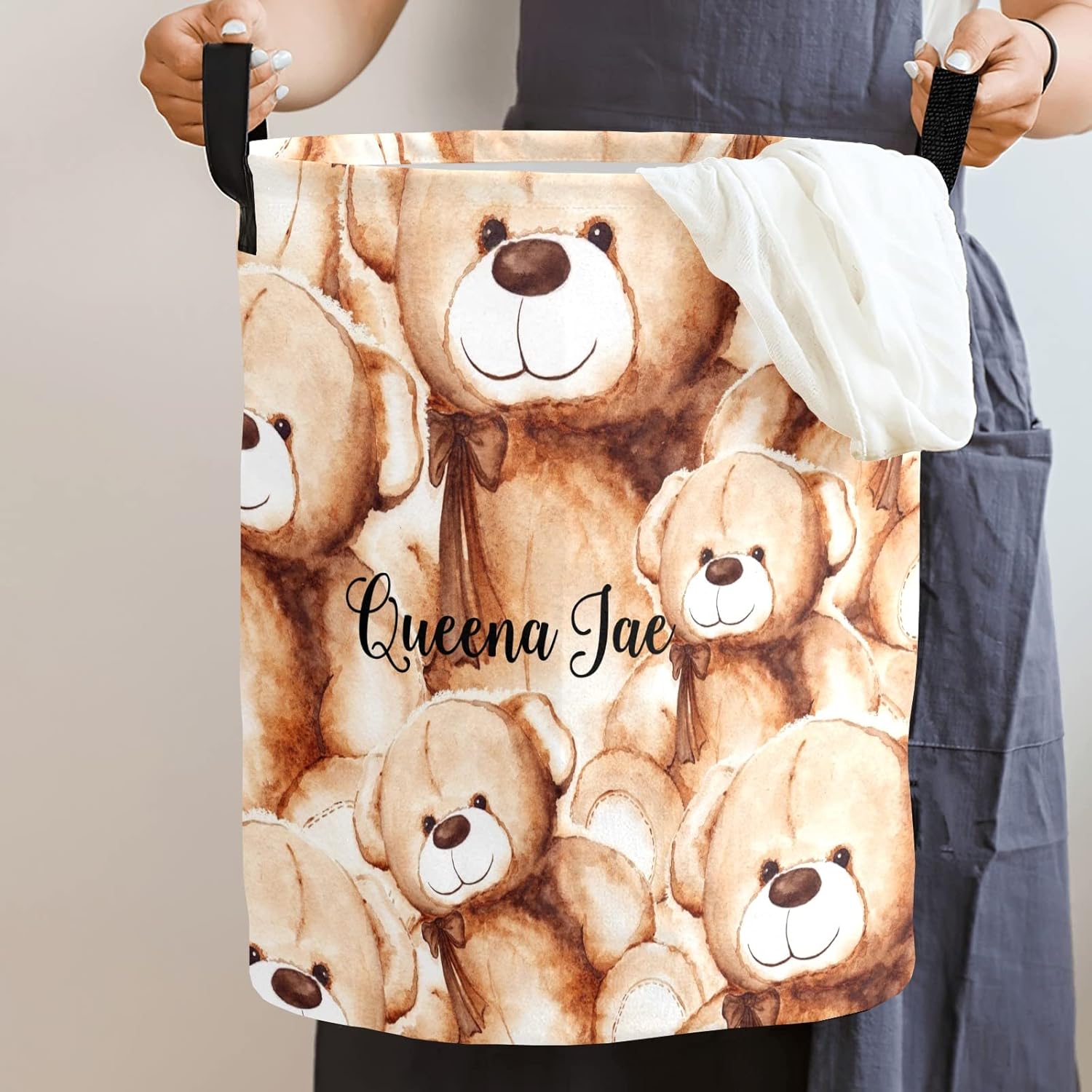 Cartoon Lovely Teddy Bear Storage Bin, Waterproof Oxford Fabric Clothes Basket Organizer for Laundry Hamper,Toy Bins,Gift Baskets, Bedroom, Clothes,Baby Nursery