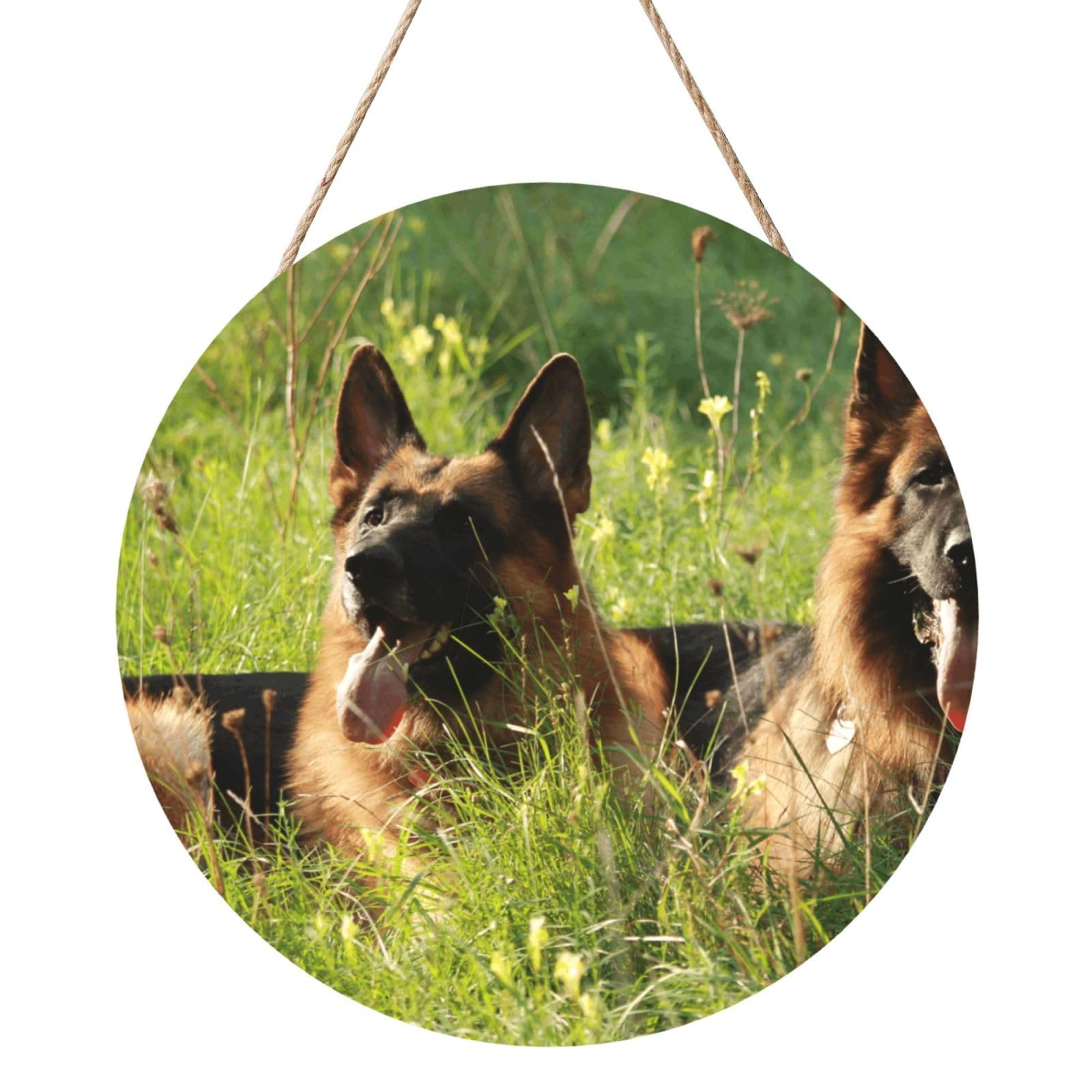 InOmak German Shepherd Dog Pattern, Round Wood Panel Painting 12 in, Wall Hanging Painting For Home