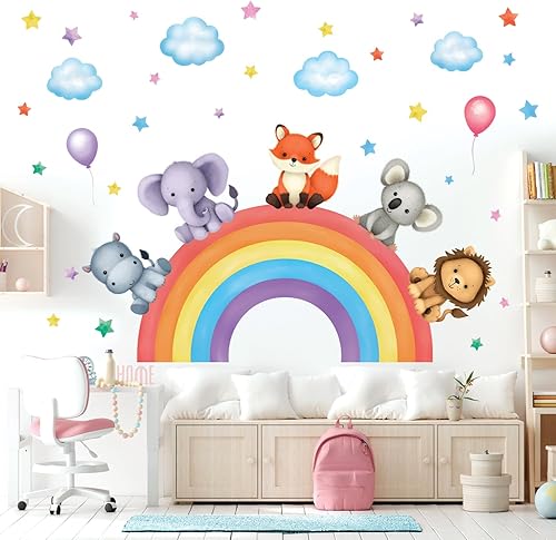 Miniatura 2 de DECOWALL SG3-2318 Animales de bebé en arco iris pegatinas de pared calcomanías decoración de arte niños sala de guardería extraíble Safari selva