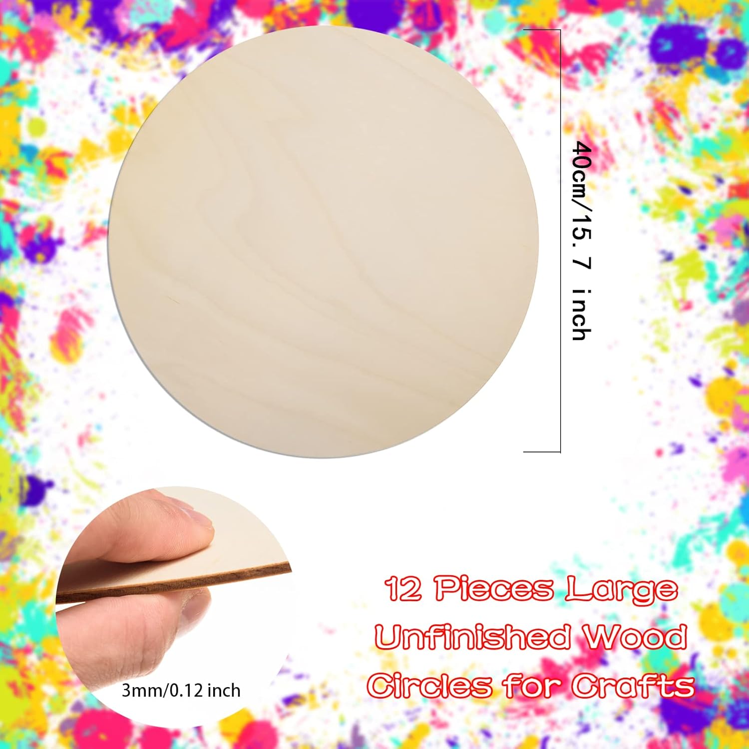 6 Pack 16 Inch Wood Circles for Crafts Unfinished Wood Rounds Natural Round Wooden Discs Blank Round Signs Wooden Cutouts for Door Hangers, Door Design, Signs Making, Wood Burning,Painting
