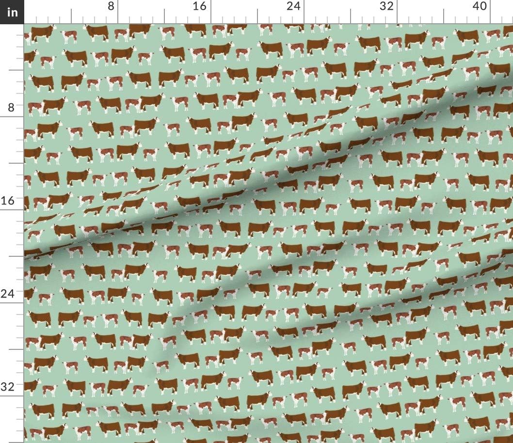 Spoonflower Fabric - Hereford Cattle Cow Mint Calf Farm Animals Animal Nursery Pet Portrait Printed on Petal Signature Cotton Fabric by The Yard - Sewing Quilting Apparel Crafts Decor