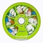 INVODA Weekly Pill Organizer 7 Compartment Rotating Pill Box for Daily Medication & Vitamins - Portable Travel Pill Case Fish Oil Supplements Vitamins Organizer (Orange)