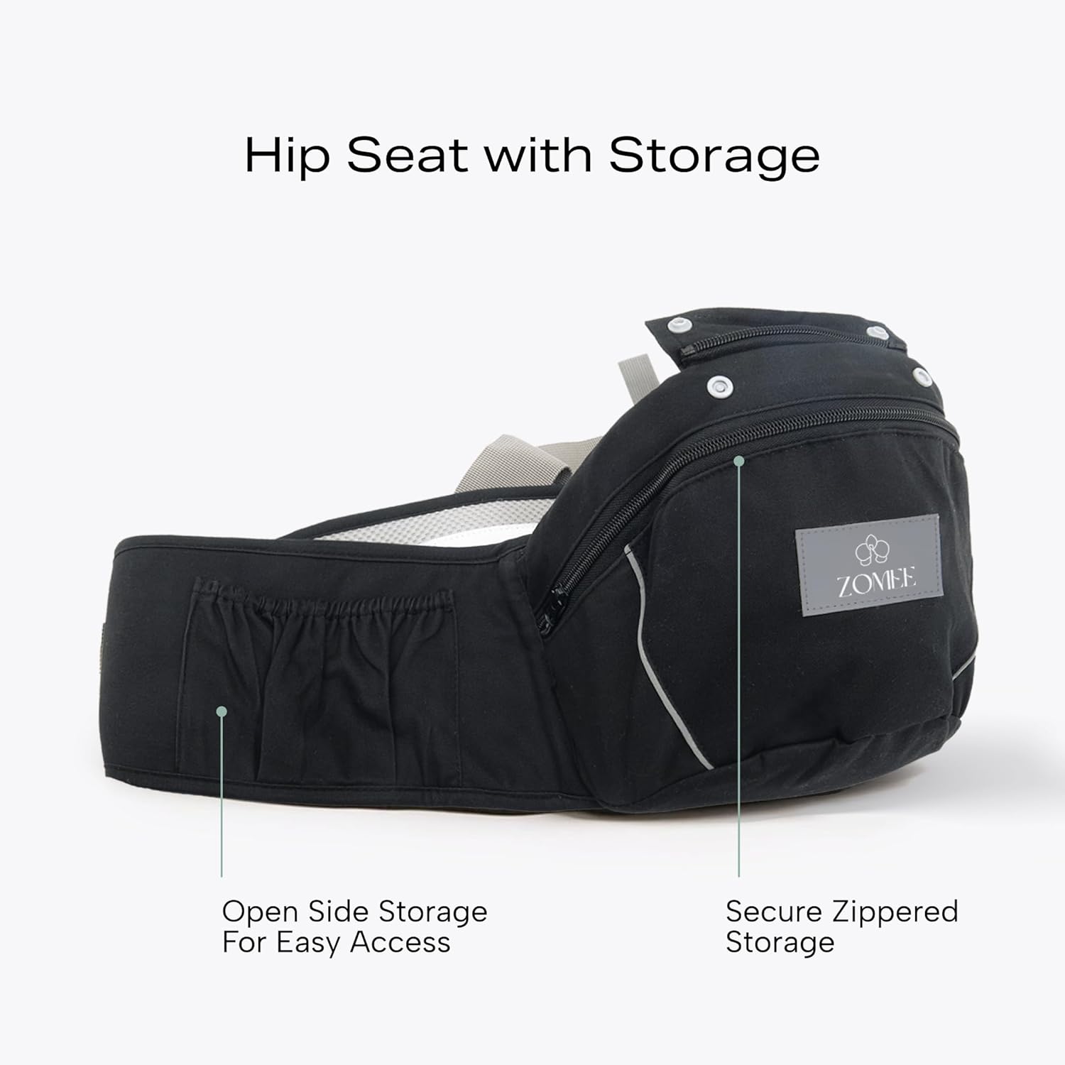 Zomee Baby Carrier with Hip Seat, Breathable Mesh & Adjustable Straps, Multiple Ergonomic Carry Positions for Newborns to Toddlers 0-36 Months, Lightweight with Storage Pockets & Safety Strips