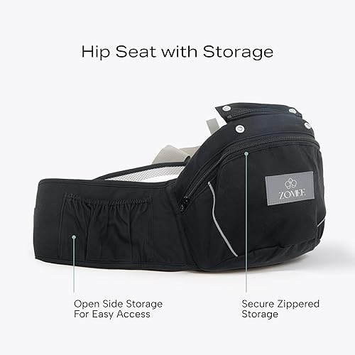 Miniatura 3 de Zomee Portabebés con asiento de cadera, malla transpirable y correas ajustables, múltiples posiciones ergonómicas de transporte para recién nacidos