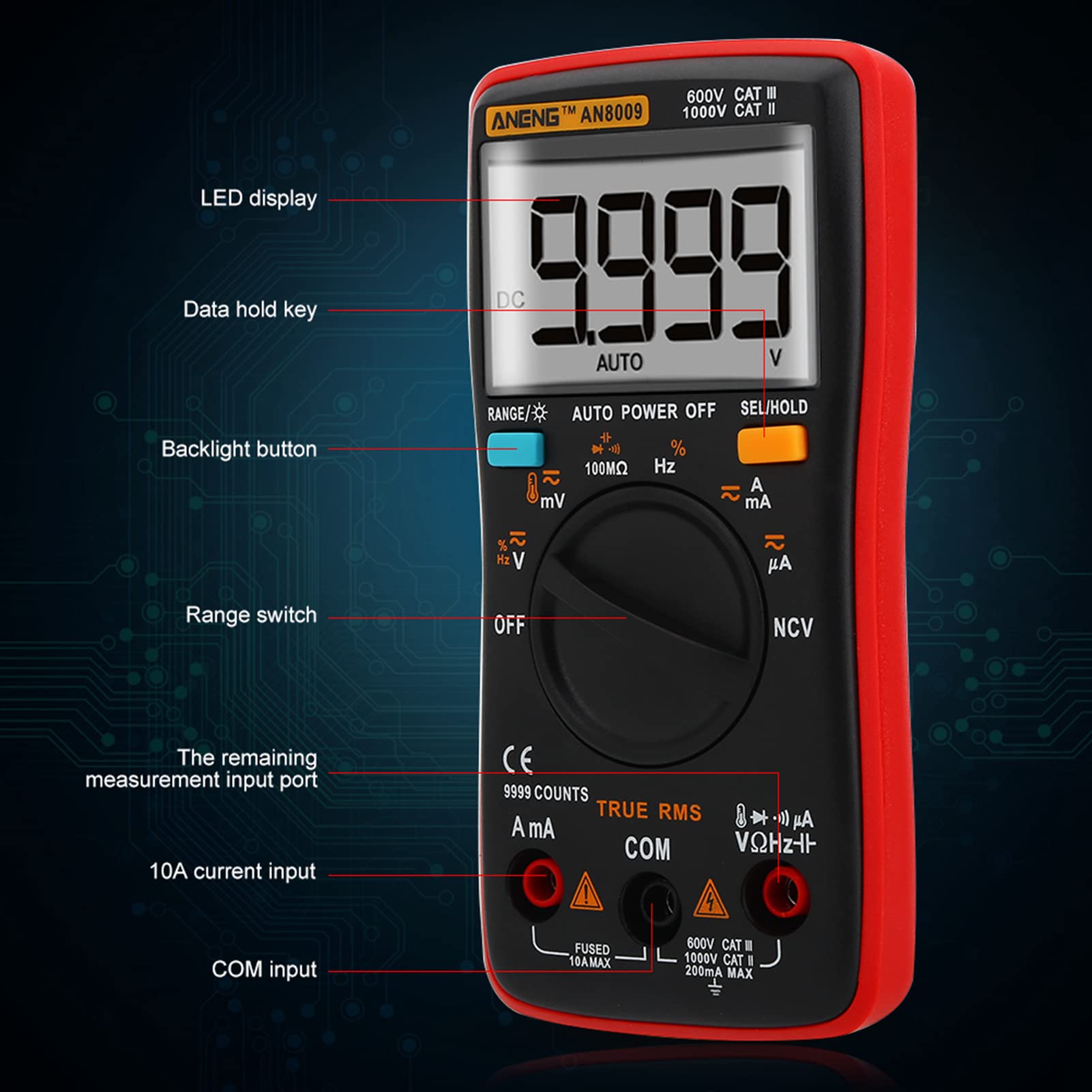 Sorandy Multimètre Numérique Auto Range 9999 Counts, Testeur de Tension,
