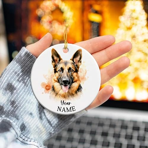 Miniatura 6 de Adorno personalizado de cerámica para perro pastor alemán, adorno de árbol de Navidad personalizado para perro con nombre y año, adorno de cerámica