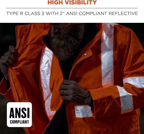 Miniatura 4 de Ergodyne Chaqueta de invierno estándar 4 en 1 de alta visibilidad Parka parte inferior negra, naranja, 3XL