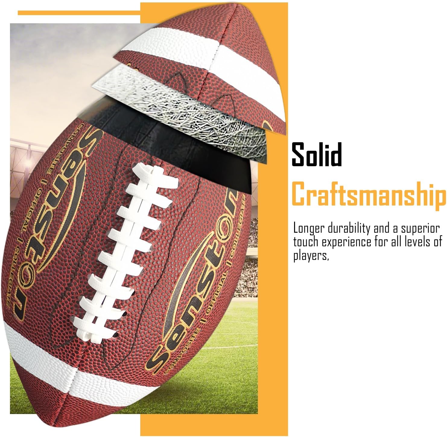 Senston Football Size 9/6 - Premium Composite Leather High School/Kids/Youth Football with Pump Size Foot Ball with Pump