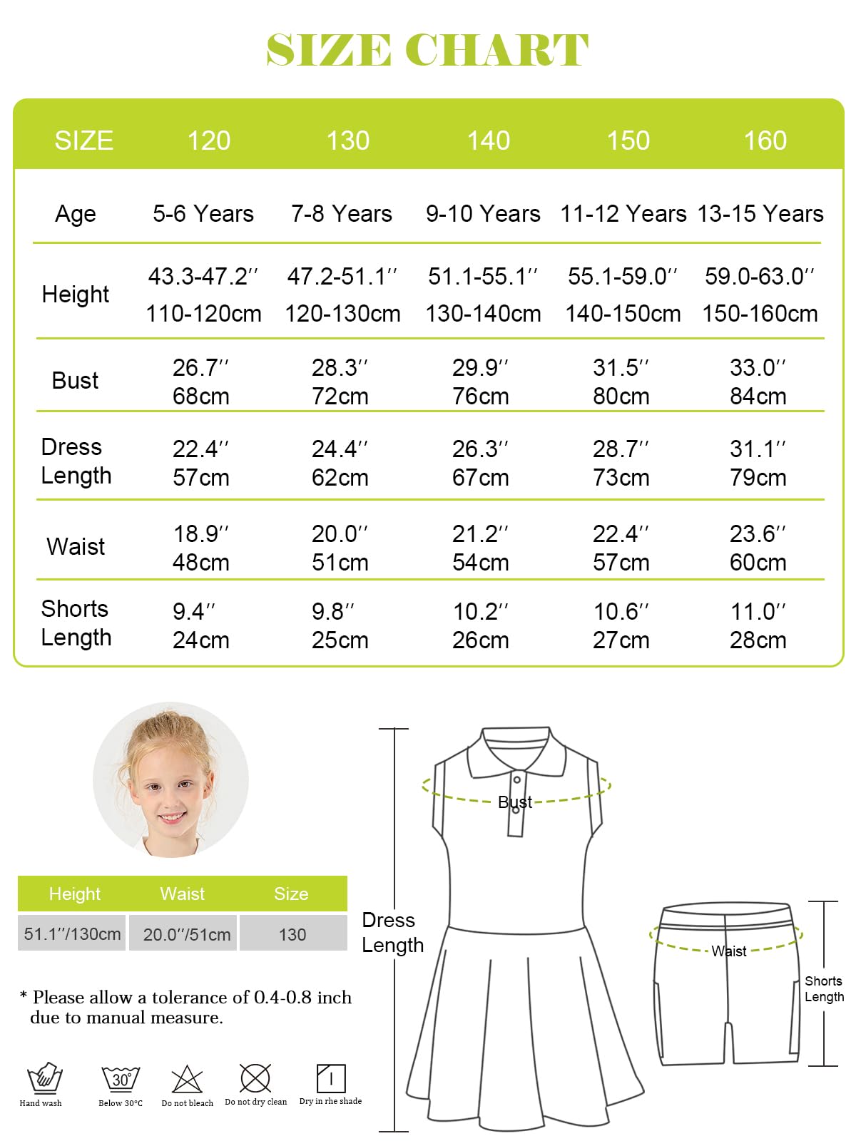 Robe de Tennis pour Filles avec Poches Séparées pour Shorts Robe de Sport Golf sans Manches Tenue de Tennis Polo 5-15 Ans