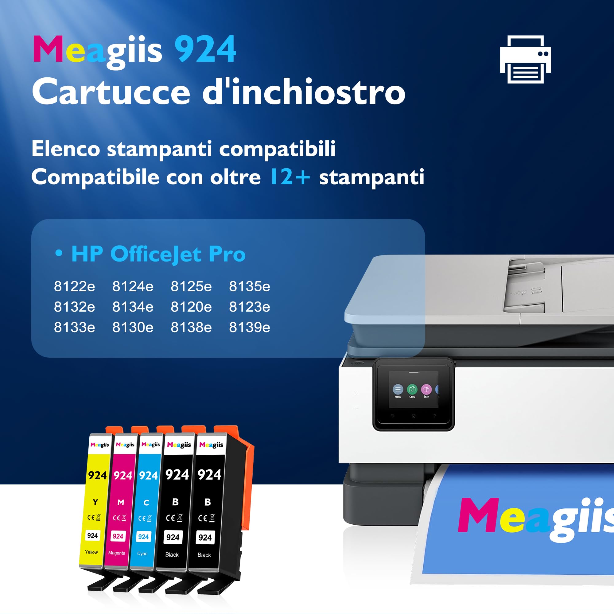 924 (Nessun chip) Cartucce d'inchiostro Compatibili per Cartucce HP 924 per HP OfficeJet Pro 8120 8122e 8123e 8124e 8125e 8130e 8132e 8134e 8135e 8138e 8139e (5 Pacchetti)