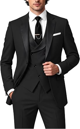 Wangyue Mens Suits 3 Piece Slim Fit Suit for Men Wedding Double Breasted Prom Tuxedo for Men Formal Dinner Party Suit