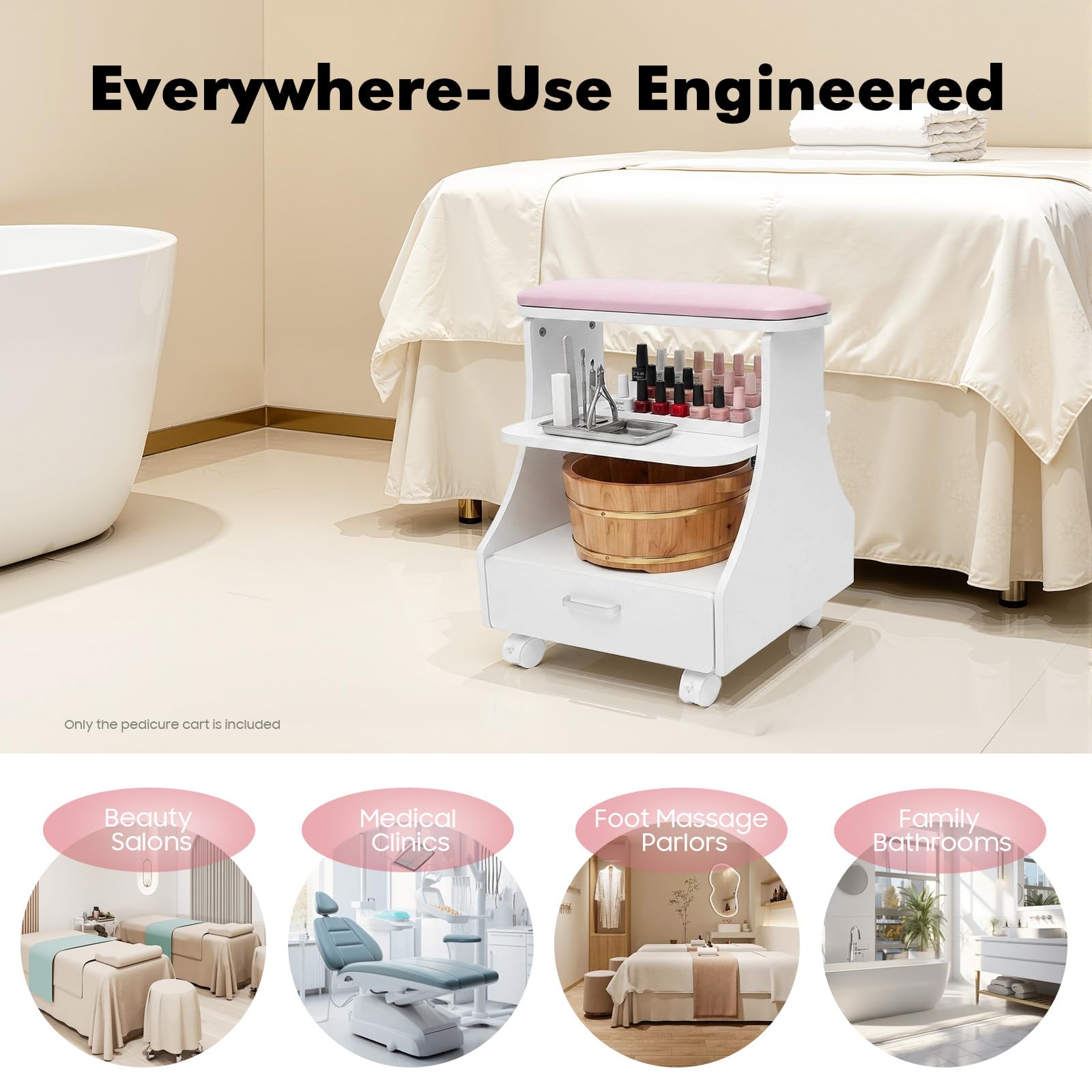 Repose-pieds pour pédicure manucure avec roues, tabouret de bain de pieds mobile, chariot de salon de beauté