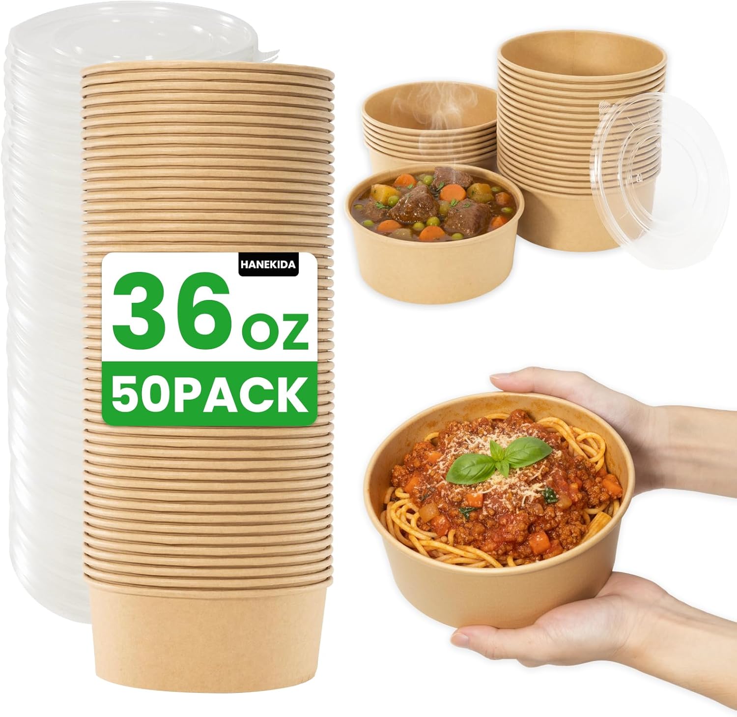 50 Count 36 oz Large Disposable Paper Bowls with Lids, Salad Containers for Lunch, Paper Meal Prep Containers for Hot & Cold Food, Soup, Ramen, Salad 50 Count 36 oz Large Disposable Paper Bowls with Lids, Salad Containers for Lunch, Paper Meal Prep Containers for Hot & Cold Food, Soup, Ramen, Salad
