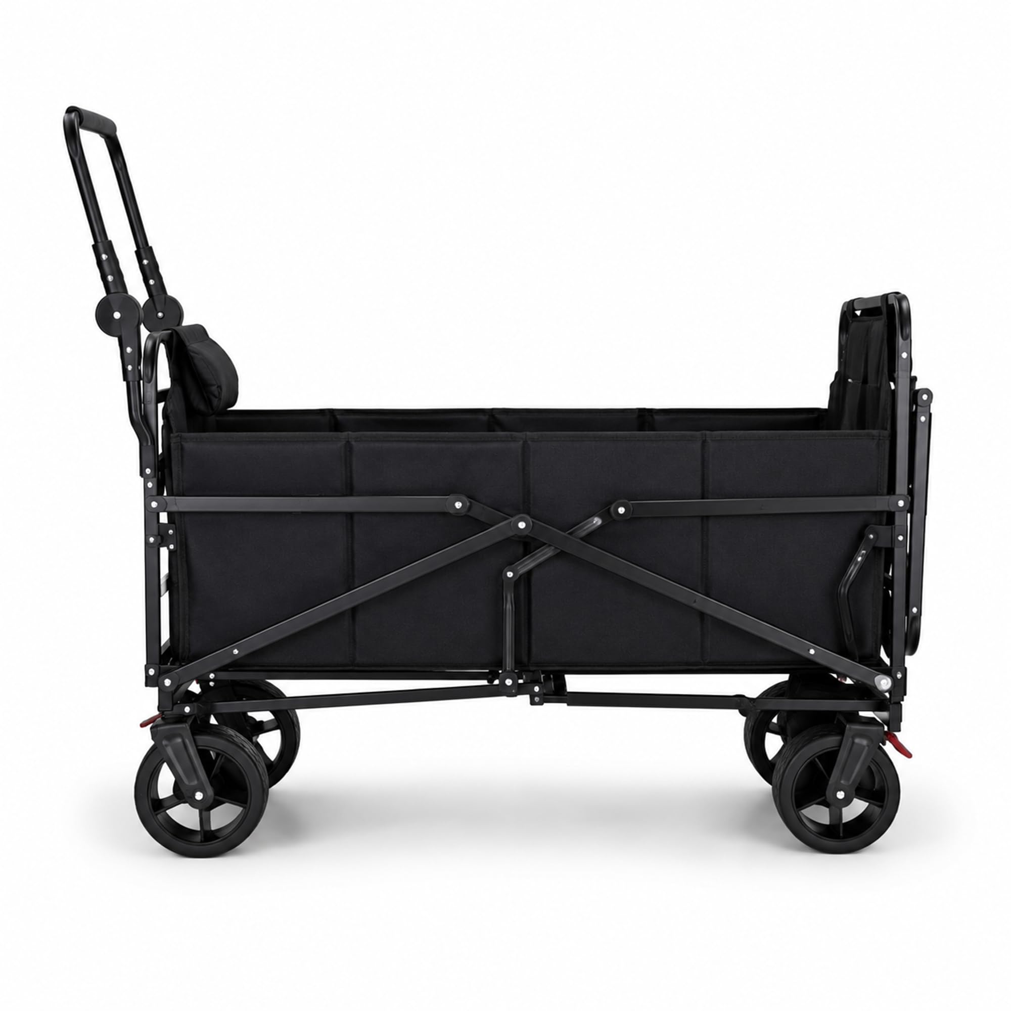 Klappbarer 2-in-1 Bollerwagen & Feldbett - Transportwagen - 180 kg Tragkraft - Abnehmbare Breite Räder - Camping - Strand - Schwarz