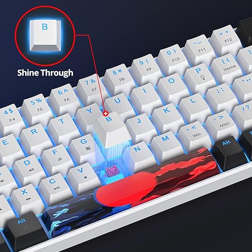 Miniatura 7 de Teclado 60% para juegos de 68 teclas, teclado mecánico retroiluminado LED, teclado compacto con cable con interruptor rojo para Windows PS45 Xbox