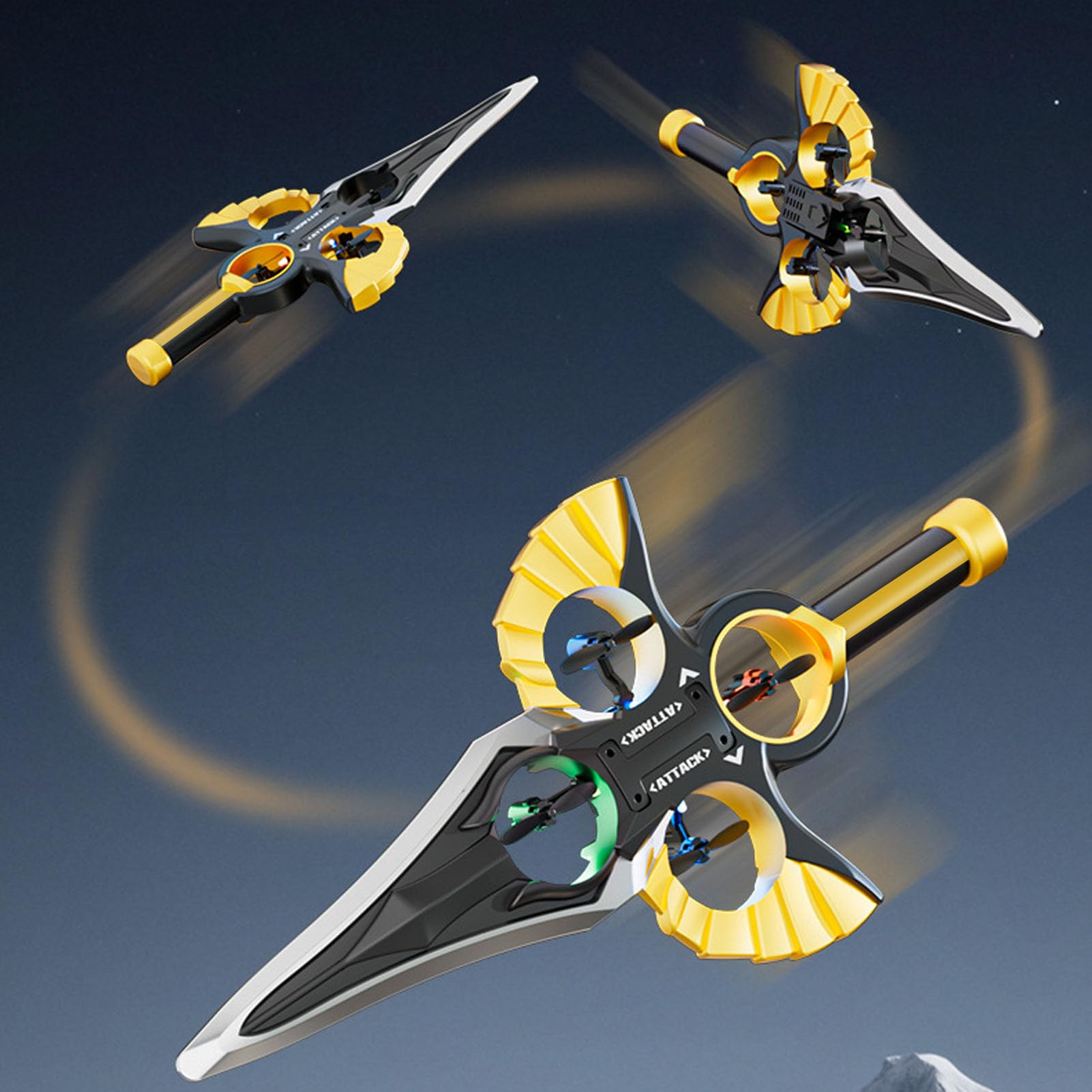 Garsent Flying Sword RC Planeador con Piloto Automático, Control Remoto de Acrobacias de Espada Voladora, Onda Manual, Avión RC Ligero, para Adolescentes y Adultos, Juguete de Avión de (Oro Negro)
