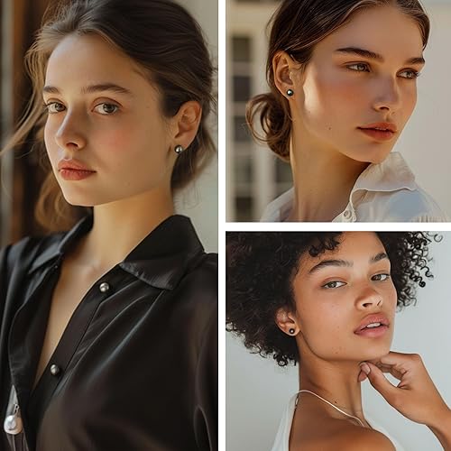 Miniatura 32 de YAMI Aretes de perlas negras, grises y blancas, perlas cultivadas reales, aretes de plata de ley 925 chapados en oro de 18 quilates, regalos