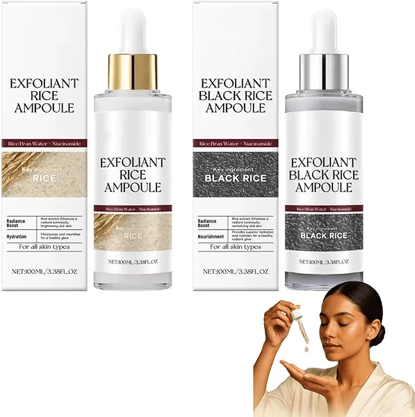 Peel Shot Glow Rice Ampoule Duo | White & Black Rice Exfoliant Face and Body Scrub with Hyaluronic Acid & Rice Extract |Lightweight Hydrating Formula for All Skin