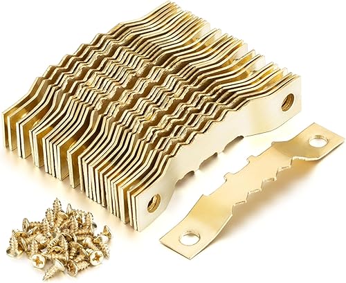 Perchas de dientes de sierra a granel (mediano), 30 ganchos dorados de dientes de sierra con 60 tornillos, para marcos de fotos, fotos, obras de