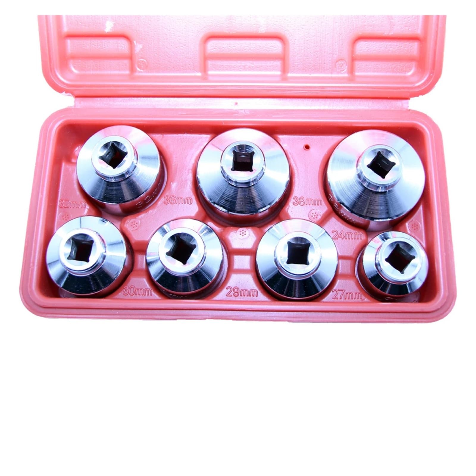 7-teiliges Ölfilterkappenschlüssel-Werkzeugset, Steckschlüsselsatz, inklusive 24 mm, 27 mm, 29 mm, 30 mm, 32 mm, 36 mm, 38 mm