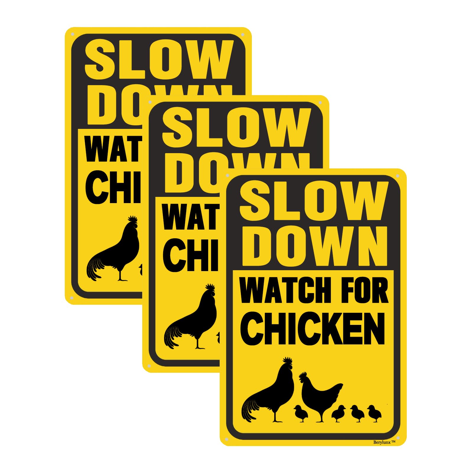 3 Pack Slow Down Sign,Please Slow Down Sign, Chicken Crossing Signs,Outdoor Warning Signs, "Watch For Chicken "8"x12" Aluminum Sign