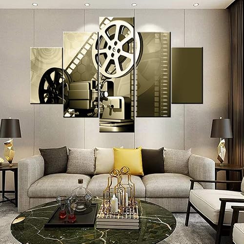 Miniatura 2 de Lienzo decorativo para pared, diseño de película antigua, obra de arte abstracta, 5 paneles, impresiones marrones, pinturas sobre lienzo, decoración