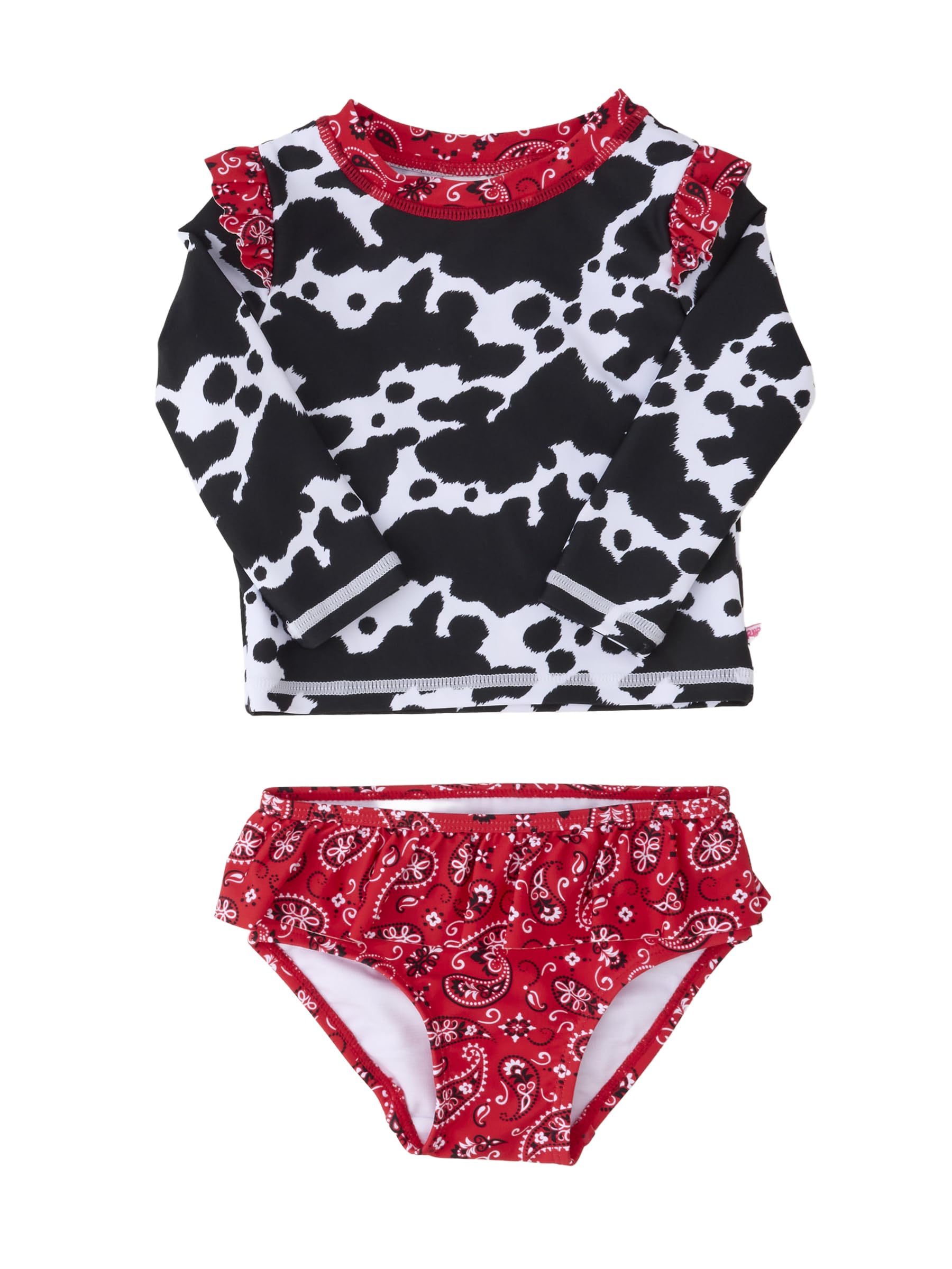 RuffleButts Baby Girls Modern Skirted Rash Guard Bikini - UPF 50+ Sun Protection Swimsuit