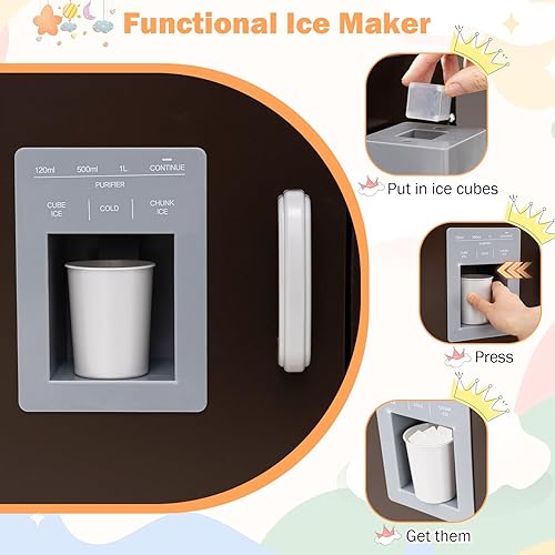 Miniatura 4 de GLACER Cocina de madera de esquina para niños, juego de cocina grande con sonido, luz, pizarra, microondas, máquina de hielo, lavadora, accesorios,