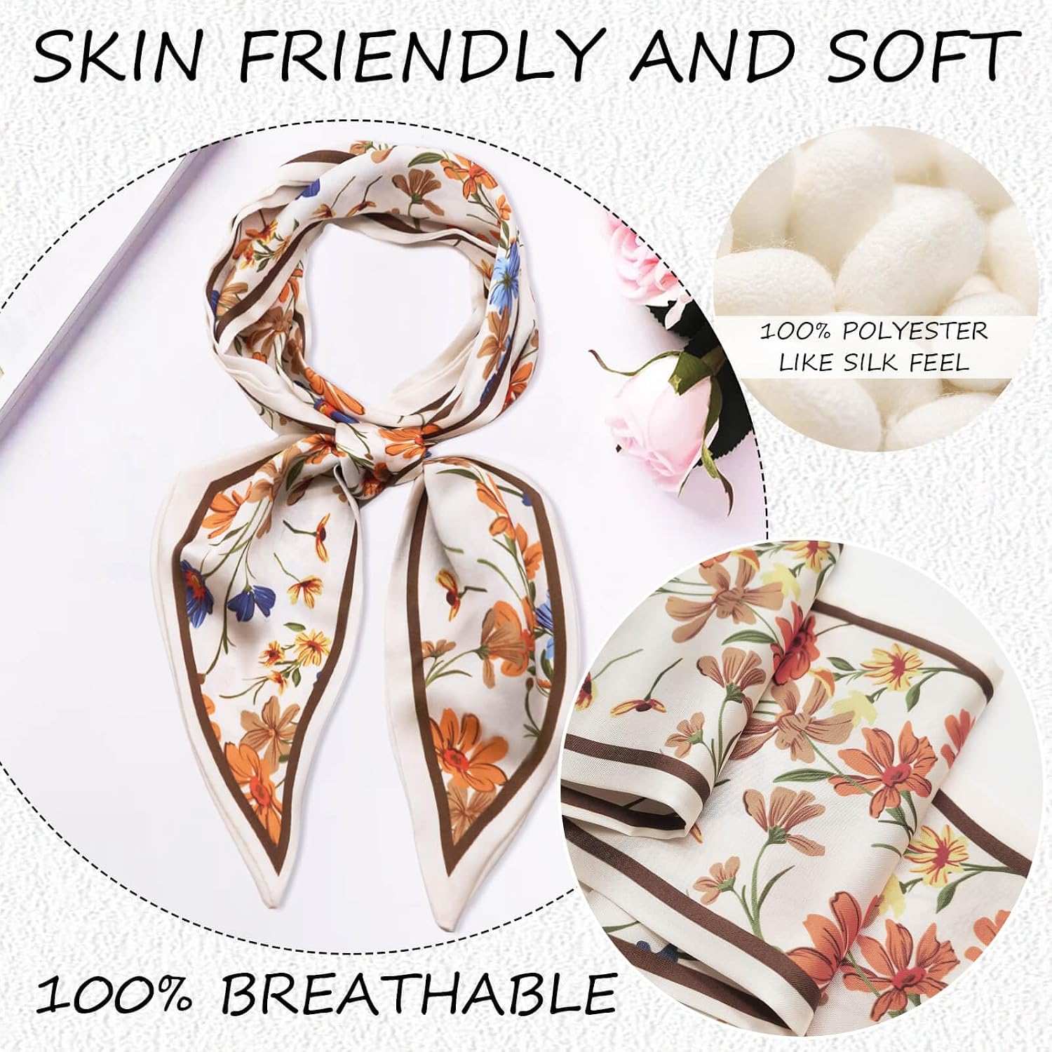 QIUTIMIY Silk Like Scarf for Women Neck Scarf Satin Scarves for Hair Tie Fashion Purse Scarves for Handbags Accessories Charm image 4