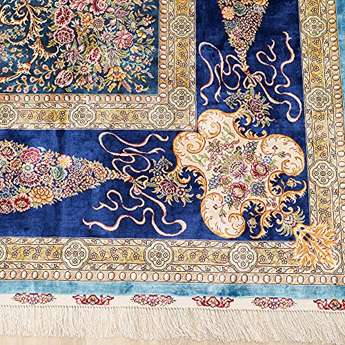 Yuchen Rug Silk Rug 10X14 Blue Handwoven Traditional Medallion Vintage Luxury Oriental Silk Area Rug For Living Room #TOP7