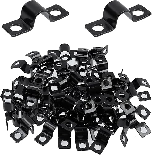 Miniatura 15 de Wealrit 50 abrazaderas de tubo de un agujero, soporte de tensión negro en forma de U, abrazadera de conducto de correa en forma de U, clip de tubo