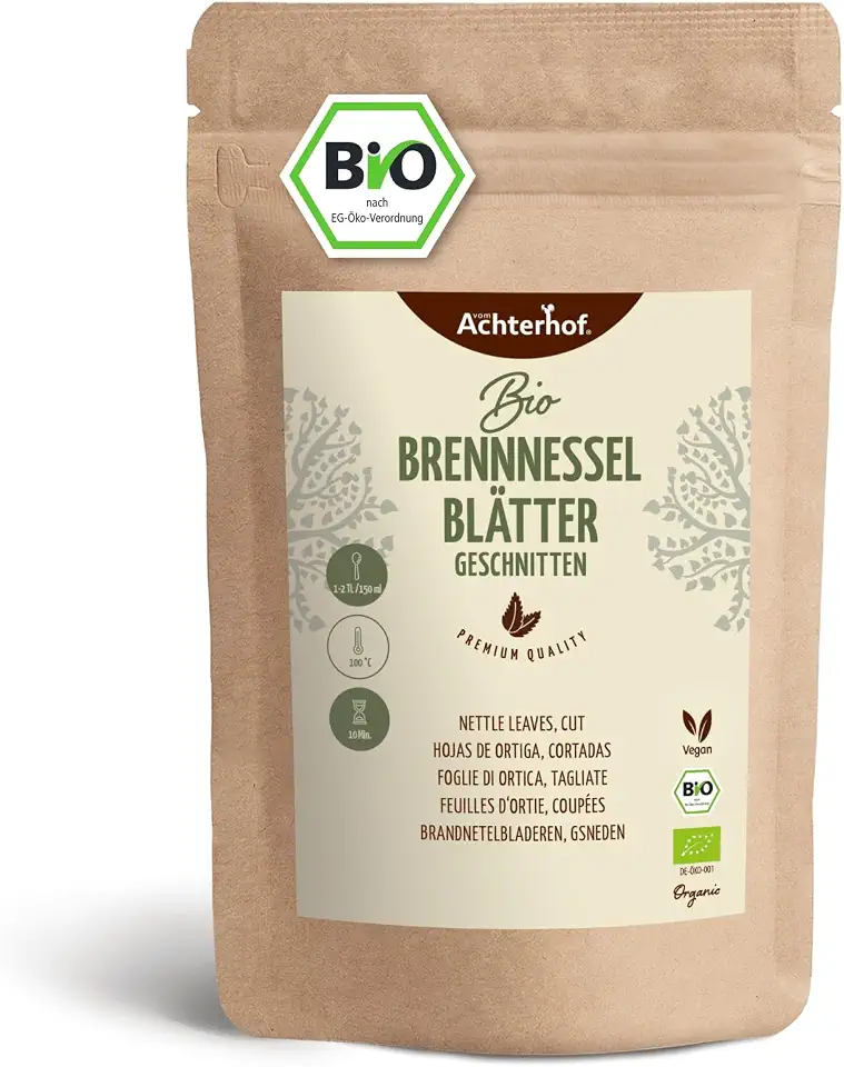 Brennnessel bei Harnwegsentzündungen und rheumatischen Schmerzen 3 Brennnessel Blätter BIO geschnitten 250g | Brennnesselblätter getrocknet und geschnitten | ideal für Brennnessel-Tee | Kräutertee loose | aus kontrolliert biologischen Anbau | vom Achterhof