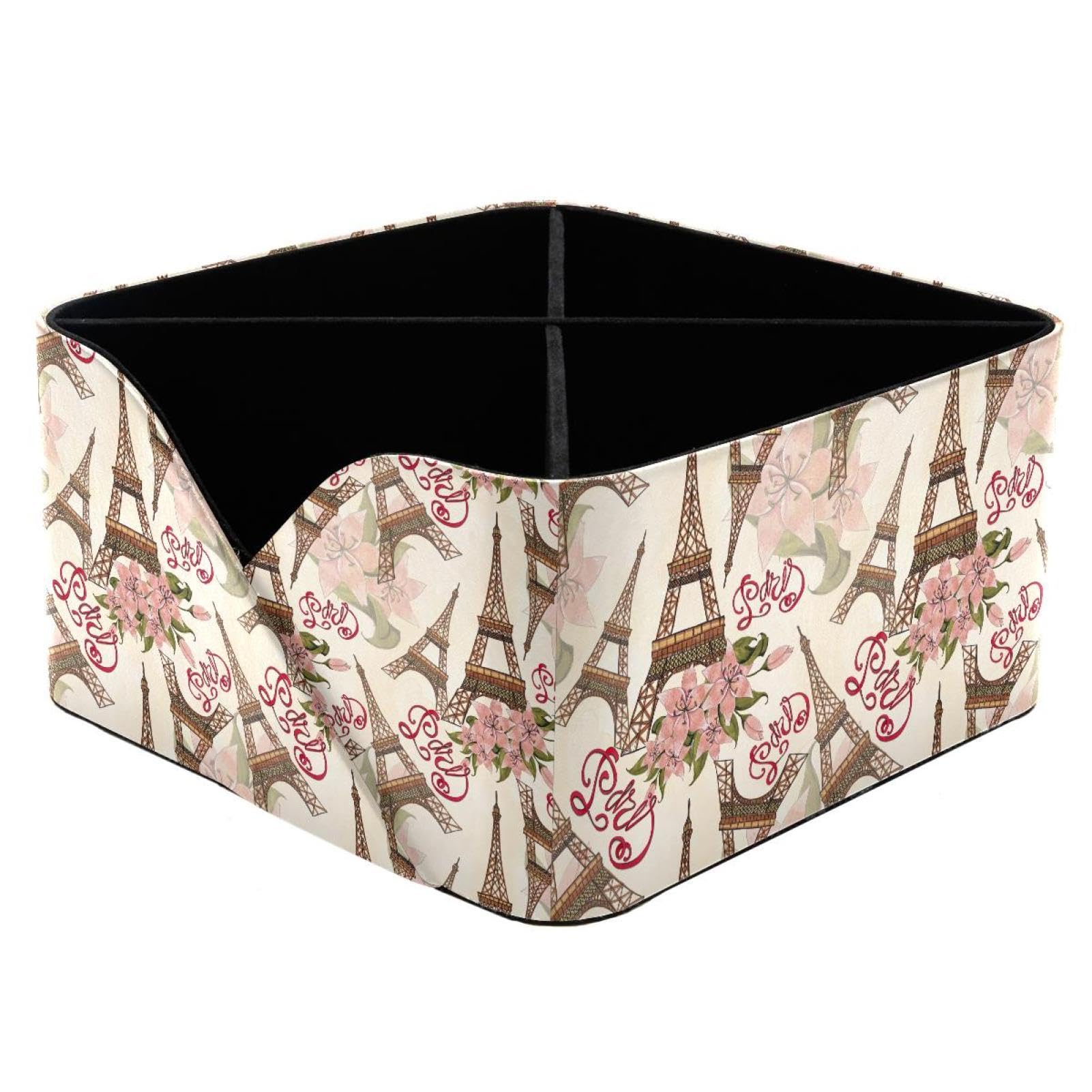 KengjuTesu Eiffel Tower with Flowers Illustration Pattern Desktop Organizer Pen Holder, Rectangular Pencil Cup for Office, Study and Makeup Stations