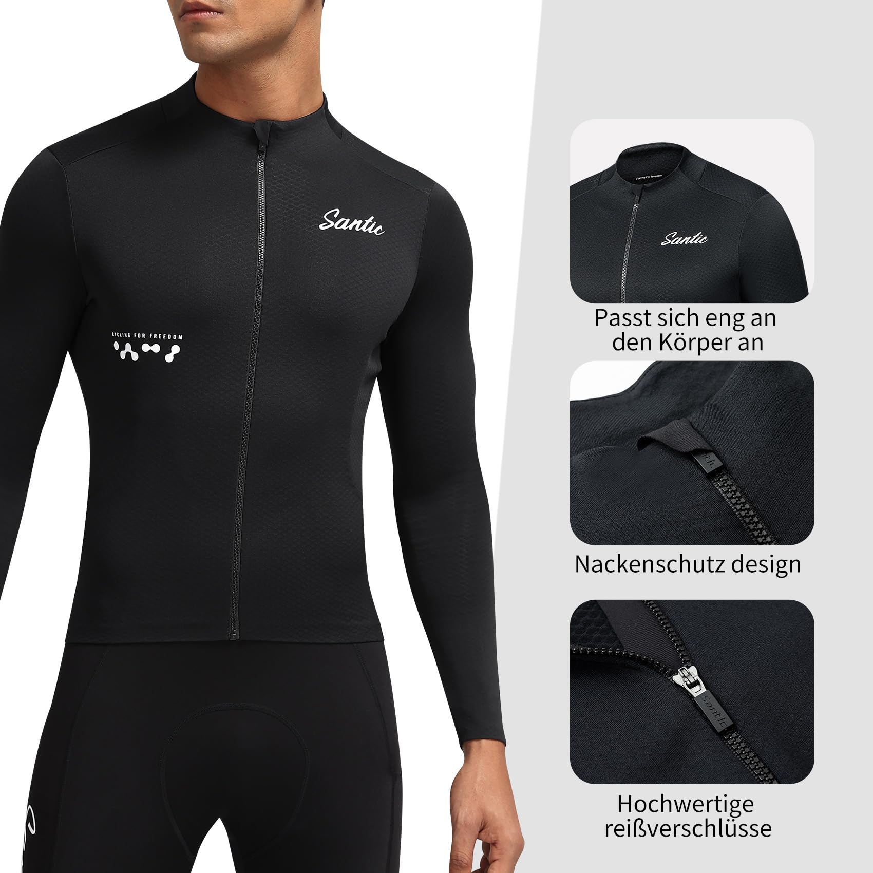 Santic Maillot de cyclisme à manches longues pour homme - Coupe ajustée - Pour le printemps et l'automne - Pour VTT - Thermique